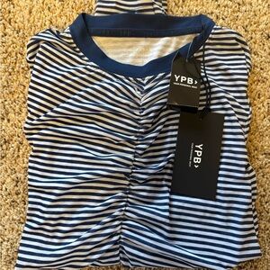 Abercrombie & Fitch Navy and White Striped Long Sleeve Tee